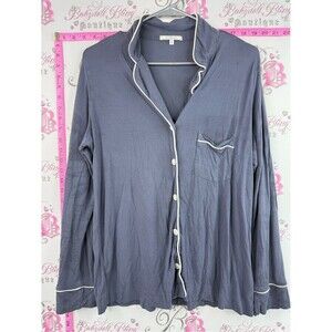 Love & lore shirt Charcoal Gray Long-Sleeve Pajama Top with Contrast Piping